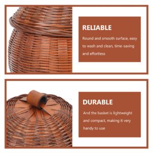 DOITOOL Rattan Boxes with Lid Woven Egg Basket Wicker Tray Pumpkin Shape Rattan Storage Basket Box Storage Bin Desktop Makeup Organizer for Shelf Home Bathroom Decor L