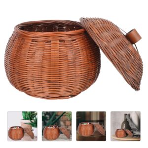 DOITOOL Rattan Boxes with Lid Woven Egg Basket Wicker Tray Pumpkin Shape Rattan Storage Basket Box Storage Bin Desktop Makeup Organizer for Shelf Home Bathroom Decor L