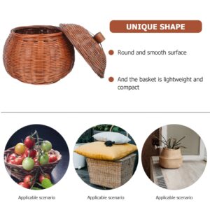 DOITOOL Rattan Boxes with Lid Woven Egg Basket Wicker Tray Pumpkin Shape Rattan Storage Basket Box Storage Bin Desktop Makeup Organizer for Shelf Home Bathroom Decor L