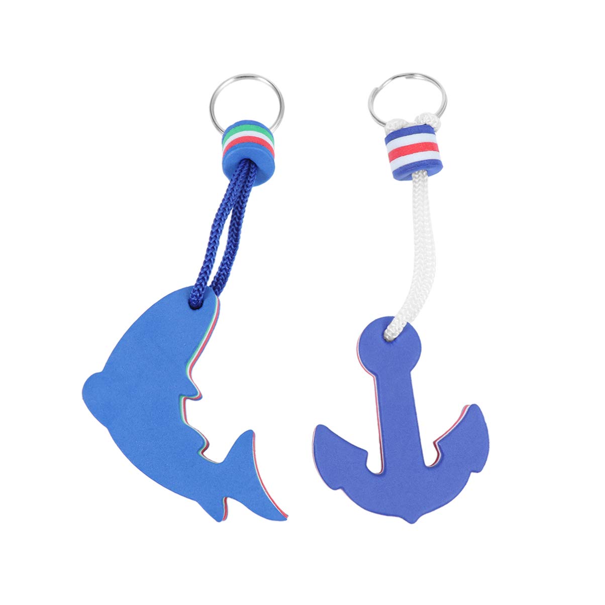 VOSAREA 2 Pack Floating Key Chain Boat Keychain Float Buoy Boating Accessory Dolphin Anchor Floating Keyring for Boating Kayak Water Sports