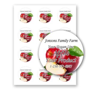 fruit adhesive 2 inch round paper labels for mason jar leeds gift box home canning jam jelly marmalade candy syrup preserves personalized farm kitchen name (apple, 12 labels on 1 sheet)