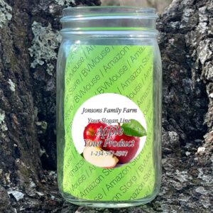 Fruit Adhesive 2 inch Round Paper Labels for Mason Jar Leeds Gift Box Home Canning Jam Jelly Marmalade Candy Syrup Preserves Personalized Farm Kitchen Name (Apple, 12 Labels on 1 Sheet)