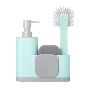 vigar rengo monobloc 4-piece sink caddy set, includes scrub brush, two-sided sponge, soap dispenser and scraper, turquoise