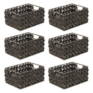 mDesign Seagrass Woven Rectangular Storage Basket Bin with Handles, Rectangle Weave Seagrass Storage Baskets for Shelves, Cubbies, Home, Hold Hand Towels, Food, Snacks, Appliances, 6 Pack, Black Wash