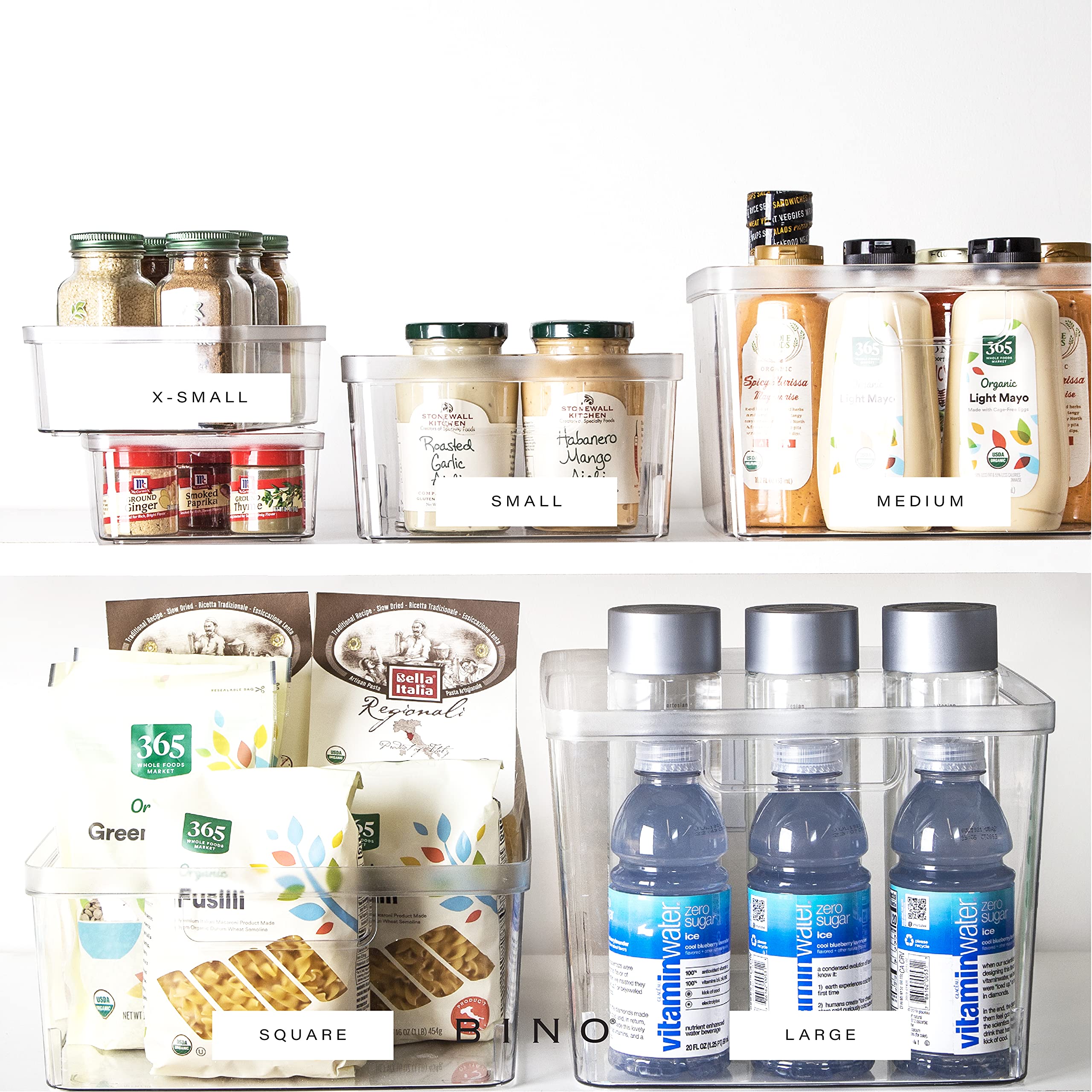 BINO | Plastic Storage Bins, Large - 8 Pack | THE LUCID COLLECTION | Multi-Use Organizer Bins | Built-In Handles | BPA-Free | Pantry Organization | Home Organization | Fridge Organizer | Freezer Org