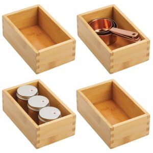 mdesign wood bamboo storage bin container, drawer organizer crate boxes for kitchen pantry cabinet, shelf, island or countertop, holds snacks, spices, or drinks, echo collection, 4 pack, natural/tan