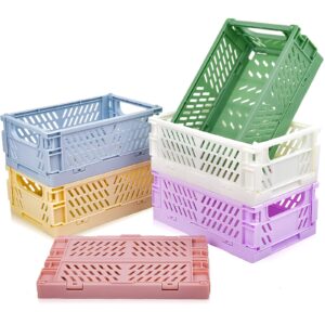6-pack mini plastic storage basket for shelves organizing, small basket folding plastic crate compact storage bin organization for classroom home kitchen office,christmas/new year's/thanksgiving gifts