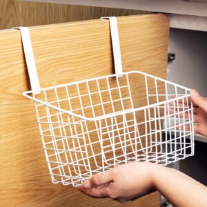 JIEQIJIAJU Over Cabinet Door Organizer for Cutting Boards, Steel Wire Kitchen Cabinet Organizer Holder Wall Door Hanging Storage Basket for Kitchen, Bathroom, Pantry, Under Sink Organization, (White)