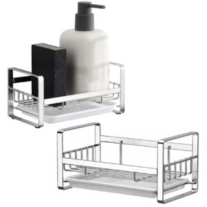 2 pack kitchen sponge holder - kitchen sink organizer - sink caddy - sink tray - soap holder - stainless steel,silver+white