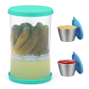 fortidy pickle jar with strainer flip & salad dressing container to go - 47oz large storage, goodbye juice finger, bpa free, dishwasher safe, camping partner, versatile food saver, kitchen gadgets