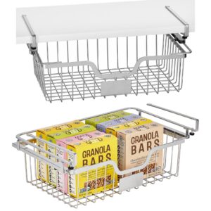 mdesign wire under shelf organizer for cabinet - sliding basket for under cabinet shelf - hanging storage organizer rack for kitchen and pantry with label space - carson collection - 2 pack - chrome