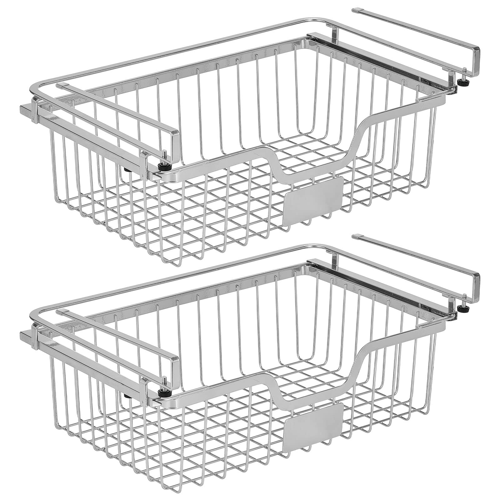 mDesign Wire Under Shelf Organizer for Cabinet - Sliding Basket for Under Cabinet Shelf - Hanging Storage Organizer Rack for Kitchen and Pantry with Label Space - Carson Collection - 2 Pack - Chrome