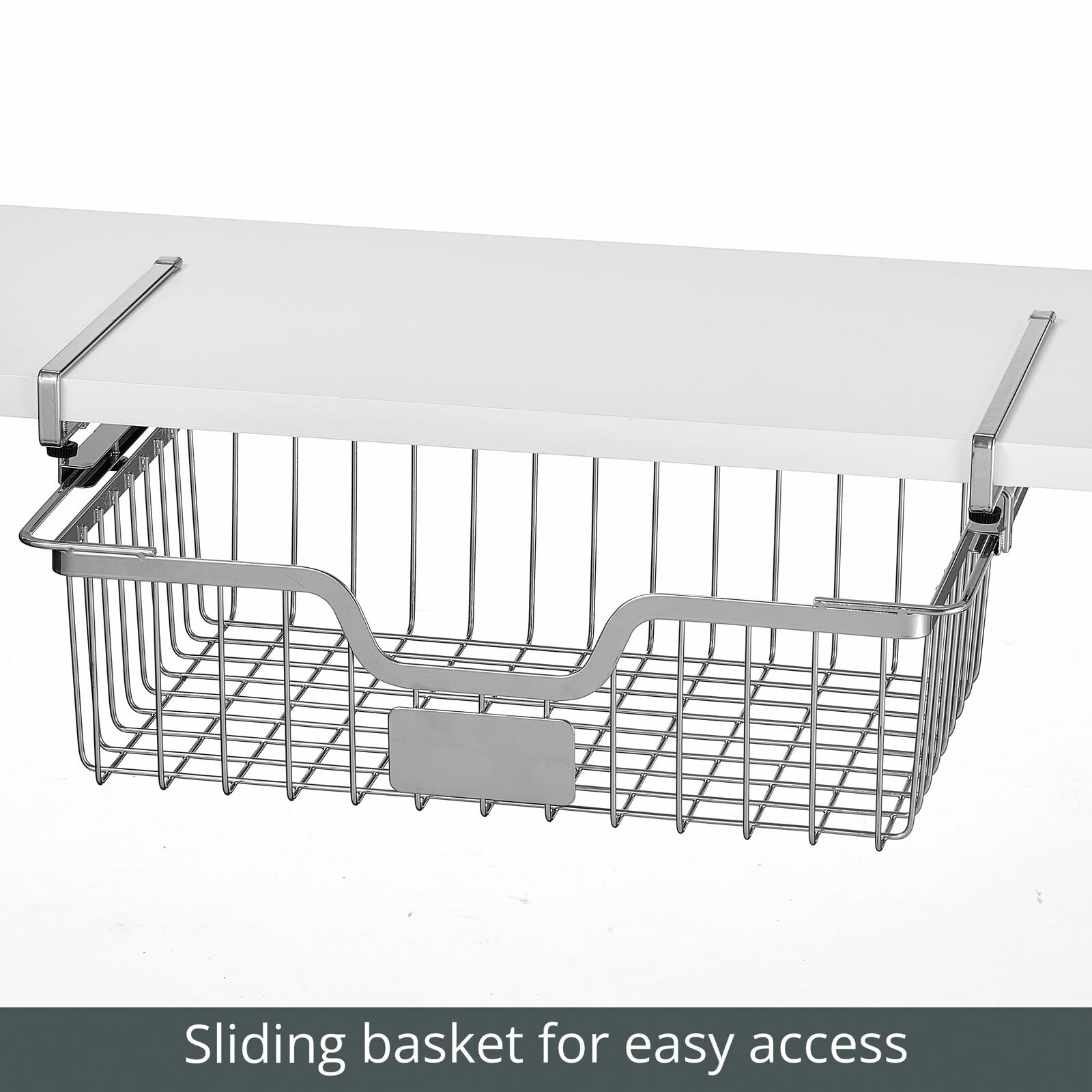 mDesign Wire Under Shelf Organizer for Cabinet - Sliding Basket for Under Cabinet Shelf - Hanging Storage Organizer Rack for Kitchen and Pantry with Label Space - Carson Collection - 2 Pack - Chrome