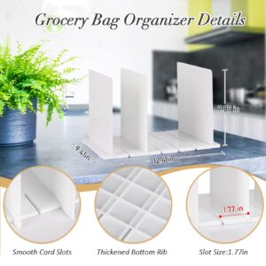 Creproly Grocery Bag Holder Plastic Bag Holder for Plastic Bags Shopping Trash Bag Holder Dispenser Adjustable Plastic Shelf Dividers for 30+ Tote, Lunch Bags for Closets, Bedrooms (2 Sections, White)