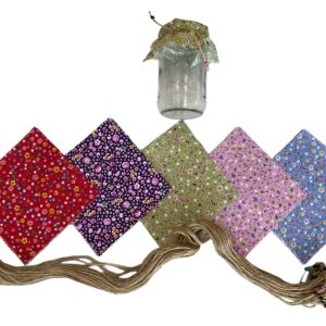 50 Pieces% 100 Cotton Flowered Pattern Fabric Jar Cover Cloth- 6.7'' Jar Cover Cloth With 50 Pieces Beaded Jute Rope