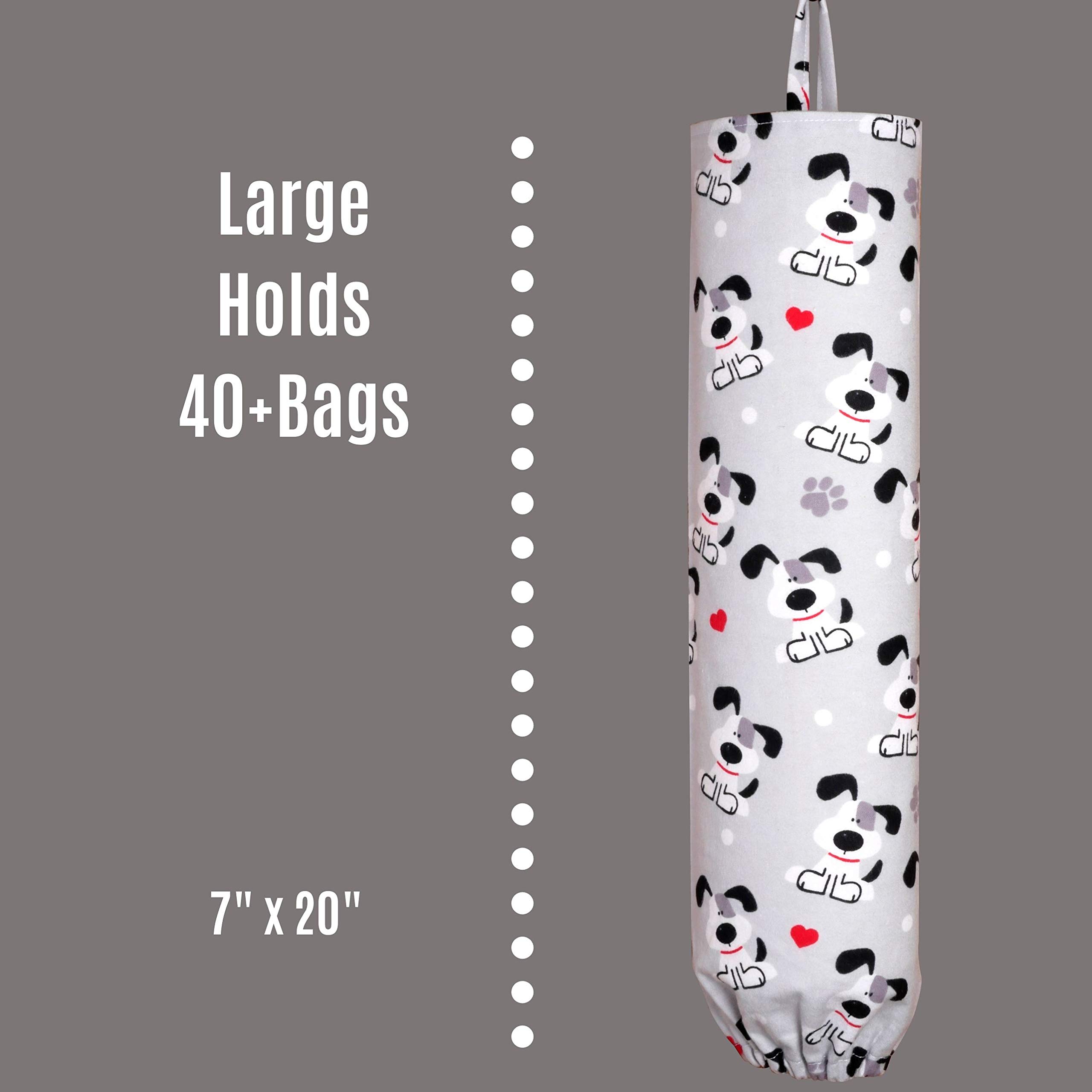 Plastic Bag Holder | Grocery Shopping Bag Organizer | Carrier | Dispenser. Handmade in the USA | Dog with Hearts on Grey