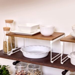 The Ría Safford Collection by iDesign Acacia Wood and Wire Pantry Riser, 10" x 16", Coconut