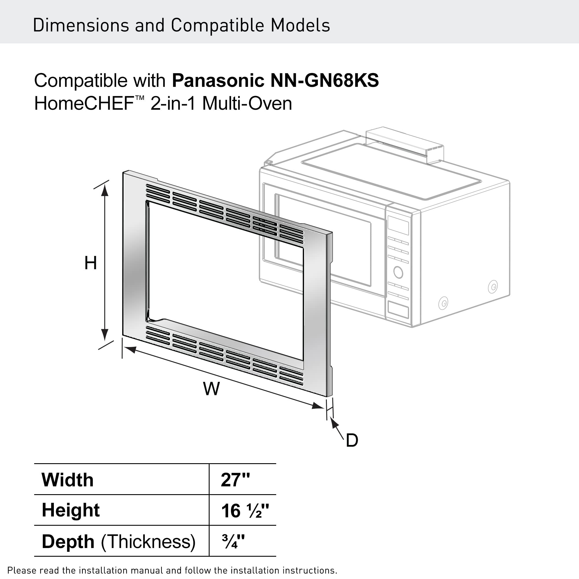 Panasonic 27-inch Microwave Trim Kit, Stainless Steel, for use with 1.1 cu ft NN-GN68KS Panasonic Microwave Oven – NN-TK623GS