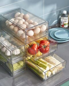 leechy fridge organizer bins, clear refrigerator organizers and storage bins with drawers pull-out cabinet containers kitchen organizers and storage for fridge kitchen office (1 piece)