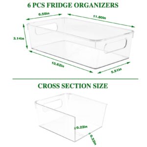 6 pack Refrigerator Organizer Bins sets, Fridge Organizer Bins with Handles for Bathroom, Kitchen Cabinet, Home Organization, Food Grade BPA-free Safety for Storage -Clear Plastic Pantry Storage Rack