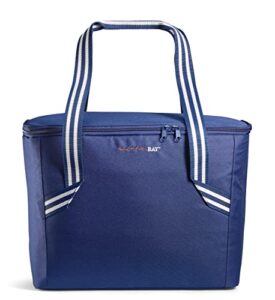 rachael ray field tote cooler bag, soft sided zippered cooler tote, insulated and leak proof grocery bag, portable travel cooler, hot or cold carrier, navy