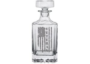 veteran american tattered flag usa patriotic whiskey decanter with glass stopper custom gift for men dad veteran father's day