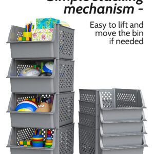 Skywin Stackable Storage Bins for Pantry - 8 Pack Stackable Bins For Organizing Food, Kitchen, and Bathroom Essentials (Grey)