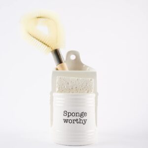 Mud Pie White Ceramic Sponge and Brush Holder Set