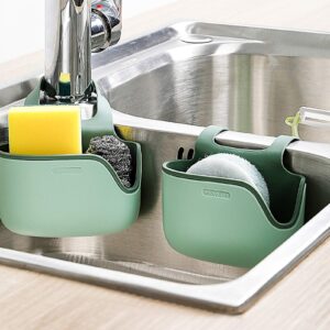 Hemoton Kitchen Sink Caddy Sponge Holder Rack Cleaning Cloth Hanging Bag Soap Holder Saddle Faucet Caddy Kitchen Organizer (Green)