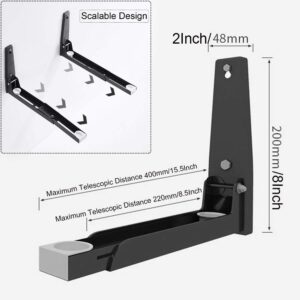 WWJQ 304 Stainless Steel Sturdy Microwave Shelf Bracket Wall Mount Kit Foldable Stretch Wall Mounted Rack Shelf Oven Stand Shelf Rack 2Piece with Screws, 200X220mm 8X8.5Inch, Black