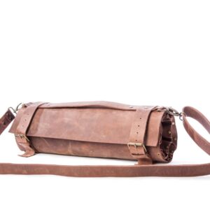 luvsecretlingerie Lightweight premium Leather Chef Knife Bag/Chef Knife Roll 8 Pockets Tan Leather