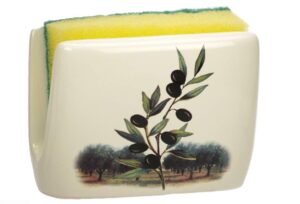 cream ceramic olive tree design sponge holder