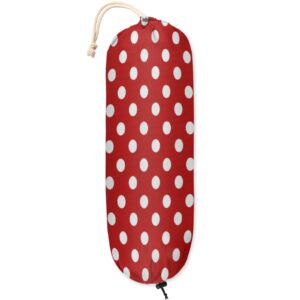 polka dot red plastic bag holder, polka dot pattern wall mount plastic bag organizer with drawstring grocery shopping bags storage dispenser for home kitchen farmhouse decor, 22x9 inch