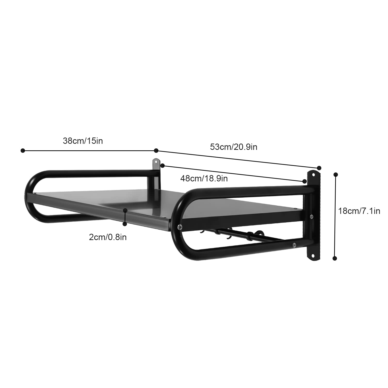 21 Inch Microwave Shelf Wall Mount with 6 Hooks, Carbon Steel Wall Shelf Metal Shelving Heavy Duty Commercial or Household Grade Wall Mount Microwave Oven Shelf Oven Bracket with Fixing Kit