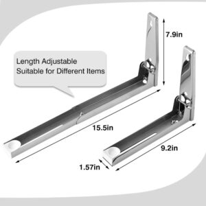 Microwave Bracket Wall Mount Heavy Duty Under Cabinet Microwave Mount Holder Stainless Steel Folding Shelf Microwave Mount Universal Rack Kit 2 Pack Silver