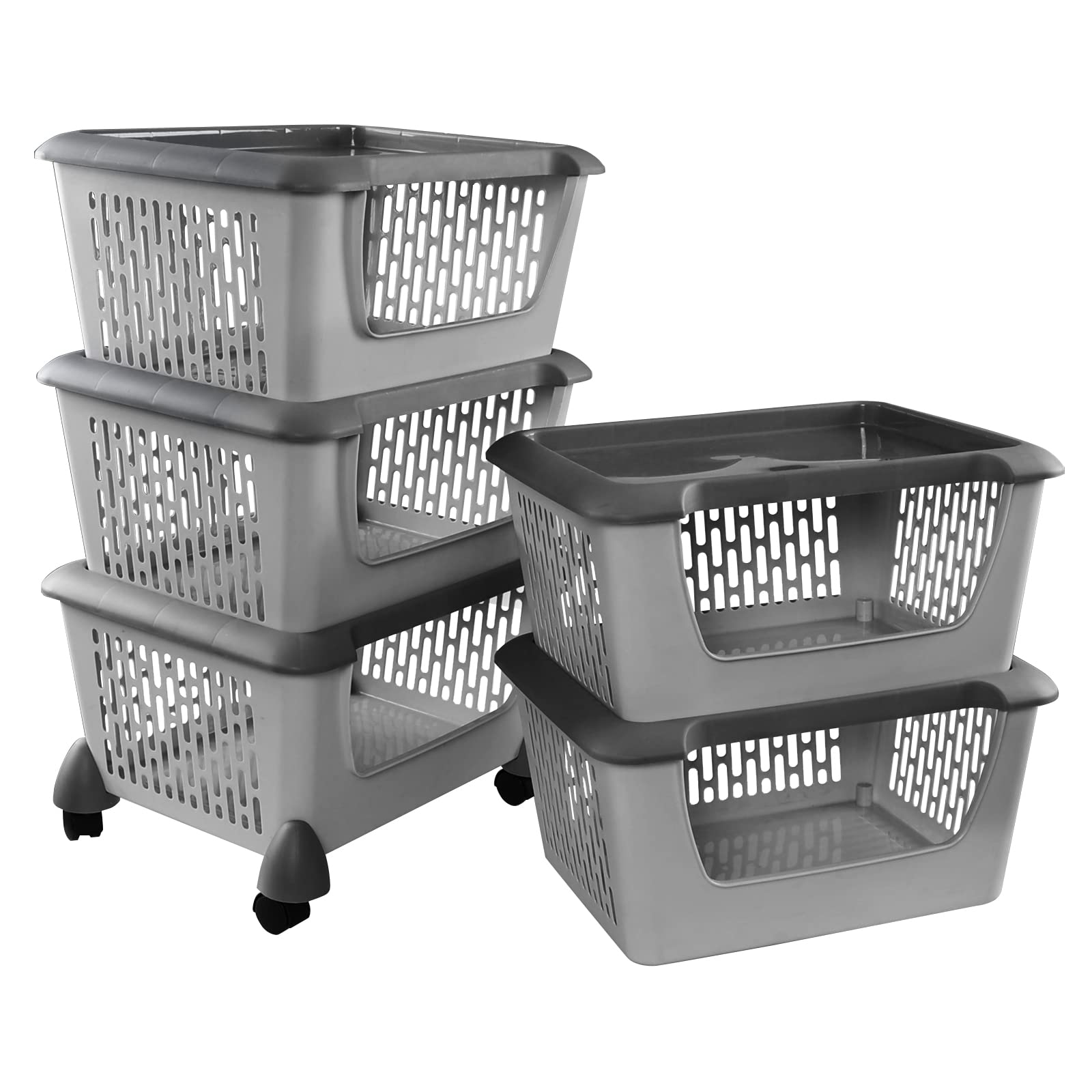 Yesdate 5-Pack Large Stackable Storage Bins, Plastci Stacking Baskets for Organizing Food