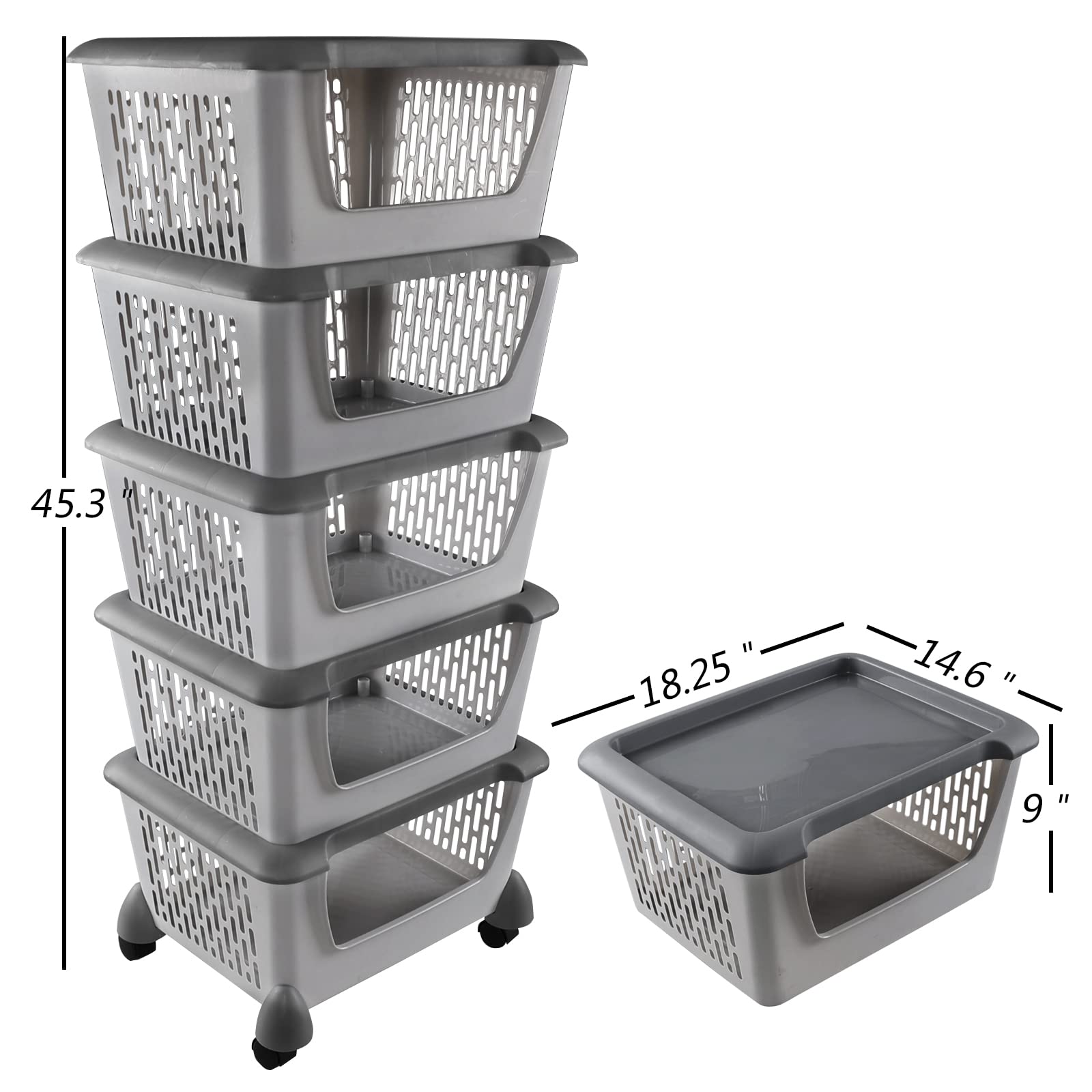 Yesdate 5-Pack Large Stackable Storage Bins, Plastci Stacking Baskets for Organizing Food