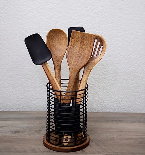 Emerson Ergonomics Wood and Metal Kitchen Utensil Holder Desk Organizer Multi-Purpose Counter Organizer