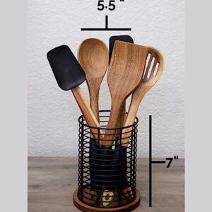 Emerson Ergonomics Wood and Metal Kitchen Utensil Holder Desk Organizer Multi-Purpose Counter Organizer