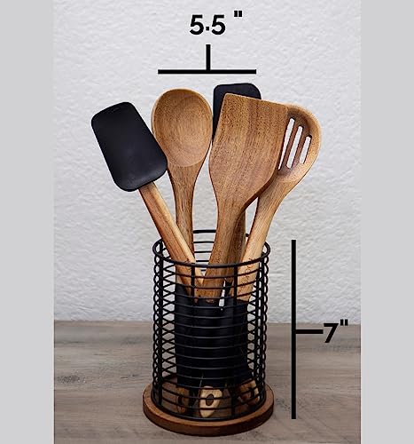 Emerson Ergonomics Wood and Metal Kitchen Utensil Holder Desk Organizer Multi-Purpose Counter Organizer