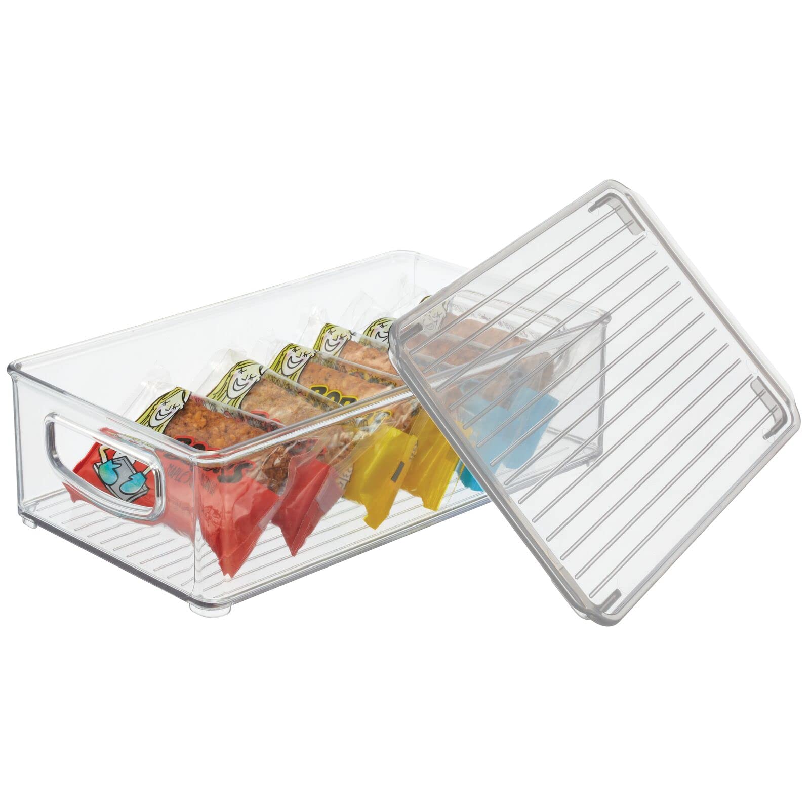 mDesign Plastic Pantry Storage Box Container with Lid and Built-In Handles - Organization for Flour, Cereal, Pasta, Rice, or Food in Kitchen Cupboard, Ligne Collection, 8 Pack, Clear/Clear