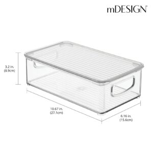 mDesign Plastic Pantry Storage Box Container with Lid and Built-In Handles - Organization for Flour, Cereal, Pasta, Rice, or Food in Kitchen Cupboard, Ligne Collection, 8 Pack, Clear/Clear