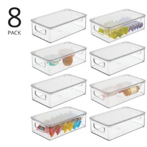 mDesign Plastic Pantry Storage Box Container with Lid and Built-In Handles - Organization for Flour, Cereal, Pasta, Rice, or Food in Kitchen Cupboard, Ligne Collection, 8 Pack, Clear/Clear