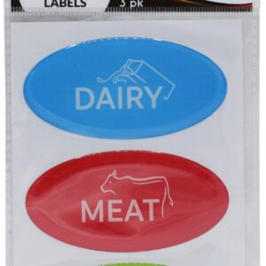 3 Kosher Plaques and Labels – 1 Blue Dairy, 1 Red Meat, 1 Green Parve - Self Adhesive, Color Fade Resistant – Color Coded Kitchen Stickers by The Kosher Cook