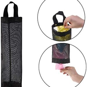 QIANRENON Kitchen Grocery Plastic Bag Holder and Dispenser, Waterproof Washable Wall Mount Folding Mesh Storage Bag 2 Pack Black