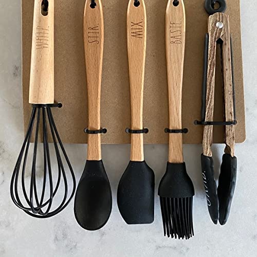 Rae Dunn 5 Piece Mini Utensils (Whip, Mix, Flip, Flip, Grab) (Black)