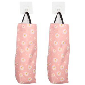 qianrenon kitchen grocery plastic trash bag holder washable wall mount folding little daisy storage bag for kitchen bathroom living room office camper 2 pcs with 2 hooks (daisy pink)