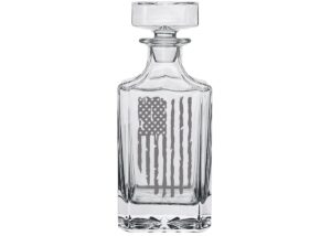 rogue river tactical tattered worn american us flag usa patriotic whiskey decanter with airtight glass stopper custom gift for men dad veteran father's day