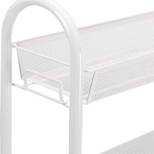 Rackaphile 4-Tier Slim Slide Out Storage Tower Rack Mesh Rolling Organization Serving Cart Shelf for Narrow Spaces Roller, White (4-Tier)