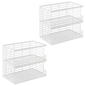 mDesign Wide Stackable Metal Wire Food Baskets with Open Front for Kitchen, Pantry, Cabinet, Countertop, Bin for Fruit, Vegetable, and Snack Storage Organizer, Carson Collection, 4 Pack, Matte White